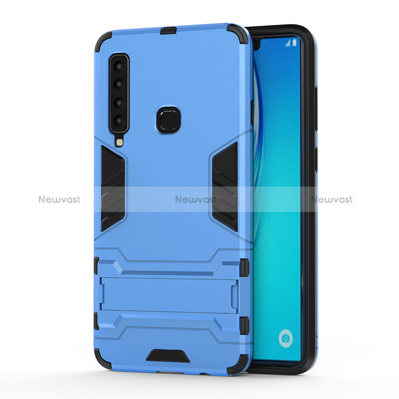 Silicone Matte Finish and Plastic Back Cover Case with Stand T01 for Samsung Galaxy A9 (2018) A920 Sky Blue