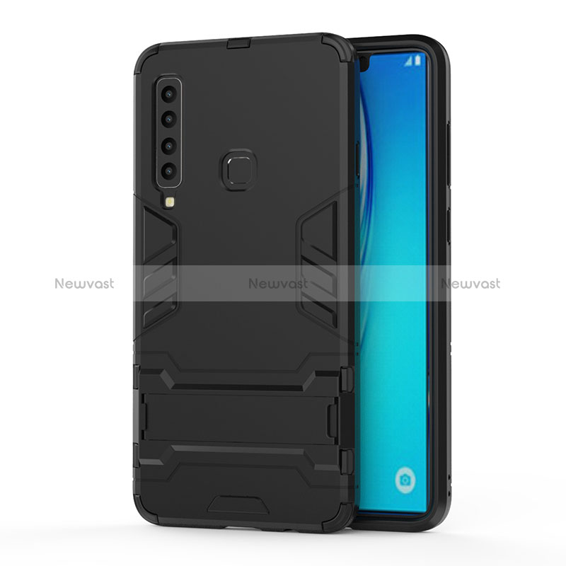 Silicone Matte Finish and Plastic Back Cover Case with Stand T01 for Samsung Galaxy A9s Black