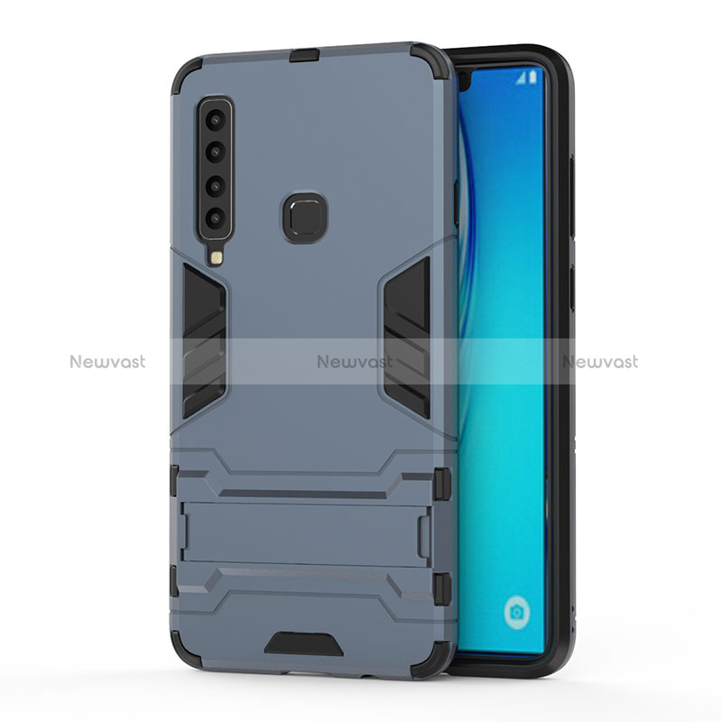 Silicone Matte Finish and Plastic Back Cover Case with Stand T01 for Samsung Galaxy A9s Blue