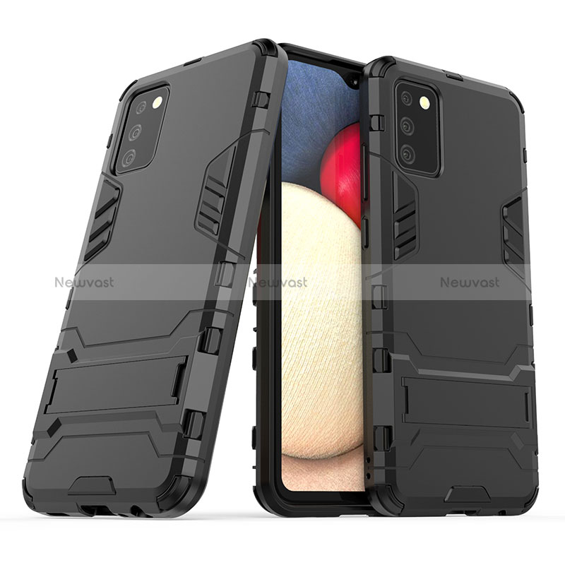 Silicone Matte Finish and Plastic Back Cover Case with Stand T01 for Samsung Galaxy F02S SM-E025F