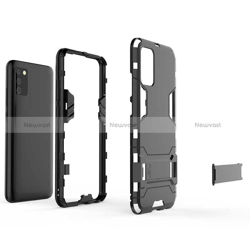 Silicone Matte Finish and Plastic Back Cover Case with Stand T01 for Samsung Galaxy F02S SM-E025F