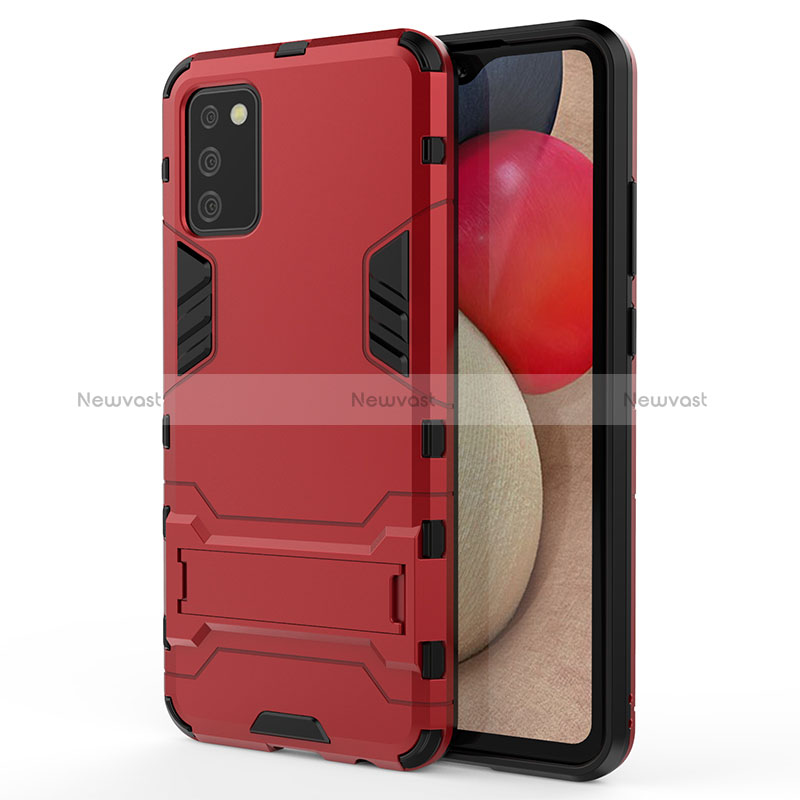 Silicone Matte Finish and Plastic Back Cover Case with Stand T01 for Samsung Galaxy F02S SM-E025F Red