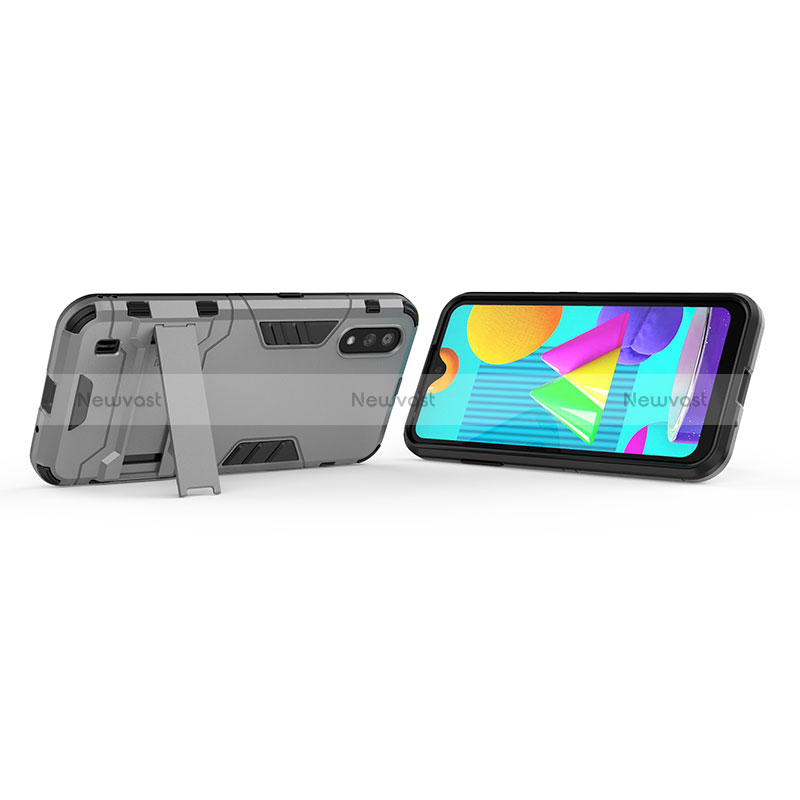 Silicone Matte Finish and Plastic Back Cover Case with Stand T01 for Samsung Galaxy M01
