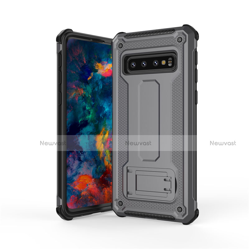 Silicone Matte Finish and Plastic Back Cover Case with Stand T01 for Samsung Galaxy S10