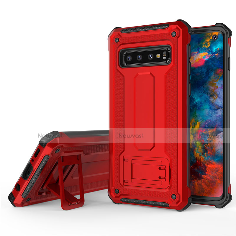 Silicone Matte Finish and Plastic Back Cover Case with Stand T01 for Samsung Galaxy S10