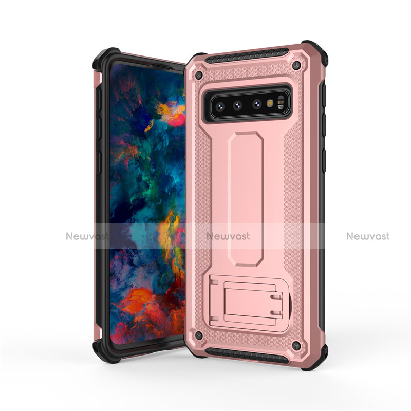 Silicone Matte Finish and Plastic Back Cover Case with Stand T01 for Samsung Galaxy S10