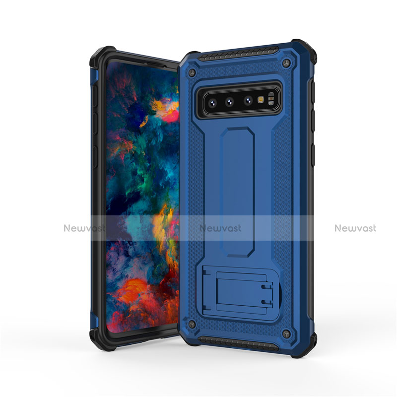 Silicone Matte Finish and Plastic Back Cover Case with Stand T01 for Samsung Galaxy S10 5G