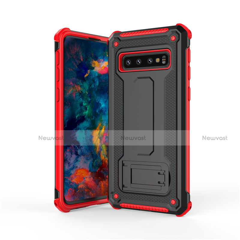 Silicone Matte Finish and Plastic Back Cover Case with Stand T01 for Samsung Galaxy S10 5G Red and Black