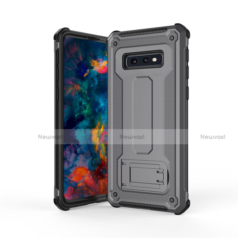 Silicone Matte Finish and Plastic Back Cover Case with Stand T01 for Samsung Galaxy S10e