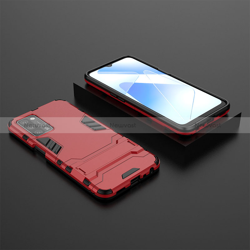 Silicone Matte Finish and Plastic Back Cover Case with Stand T02 for Oppo A53s 5G