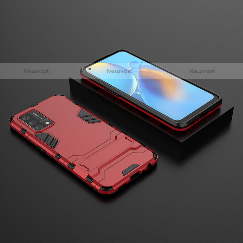 Silicone Matte Finish and Plastic Back Cover Case with Stand T02 for Oppo A74 4G