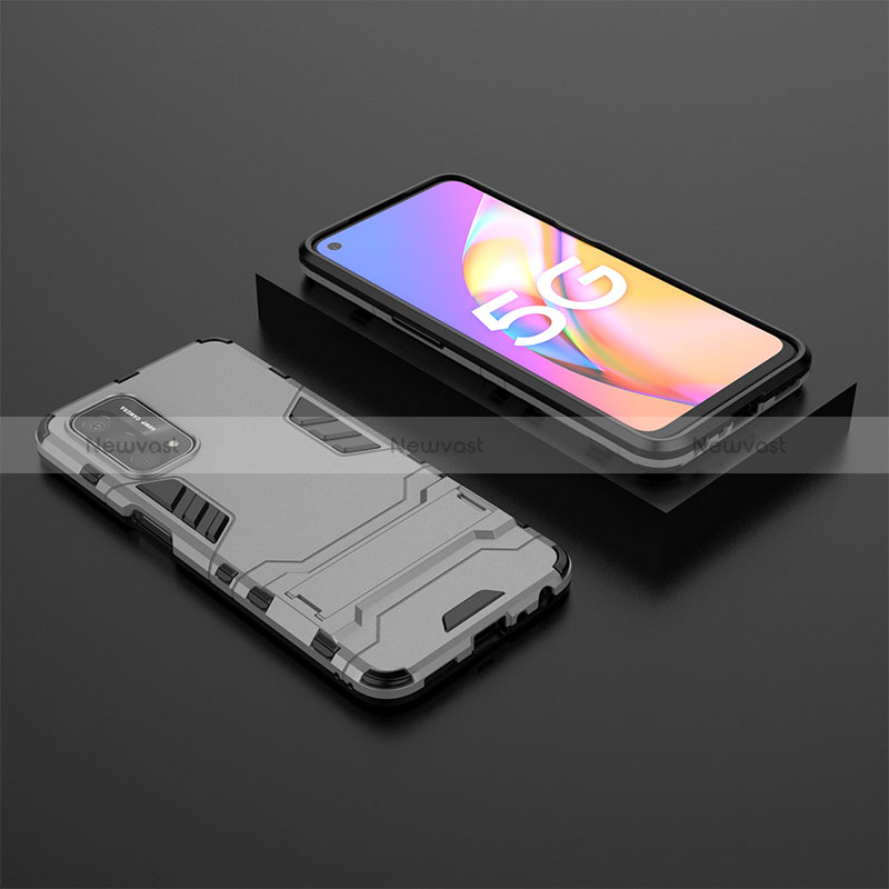 Silicone Matte Finish and Plastic Back Cover Case with Stand T02 for Oppo A74 5G
