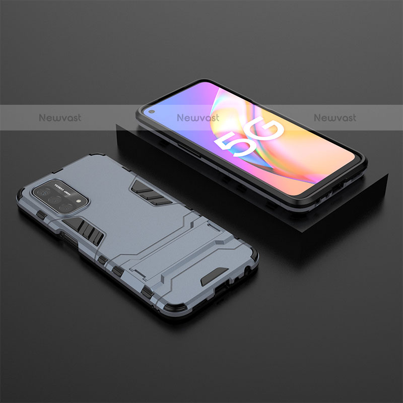 Silicone Matte Finish and Plastic Back Cover Case with Stand T02 for Oppo A93 5G