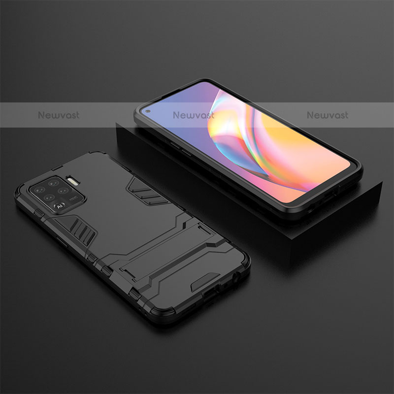 Silicone Matte Finish and Plastic Back Cover Case with Stand T02 for Oppo A94 4G