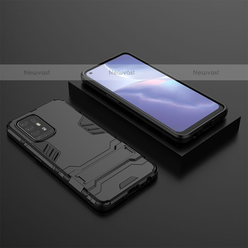 Silicone Matte Finish and Plastic Back Cover Case with Stand T02 for Oppo A94 5G