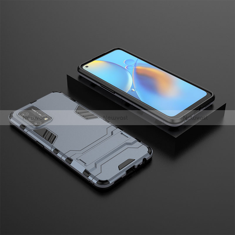 Silicone Matte Finish and Plastic Back Cover Case with Stand T02 for Oppo A95 4G