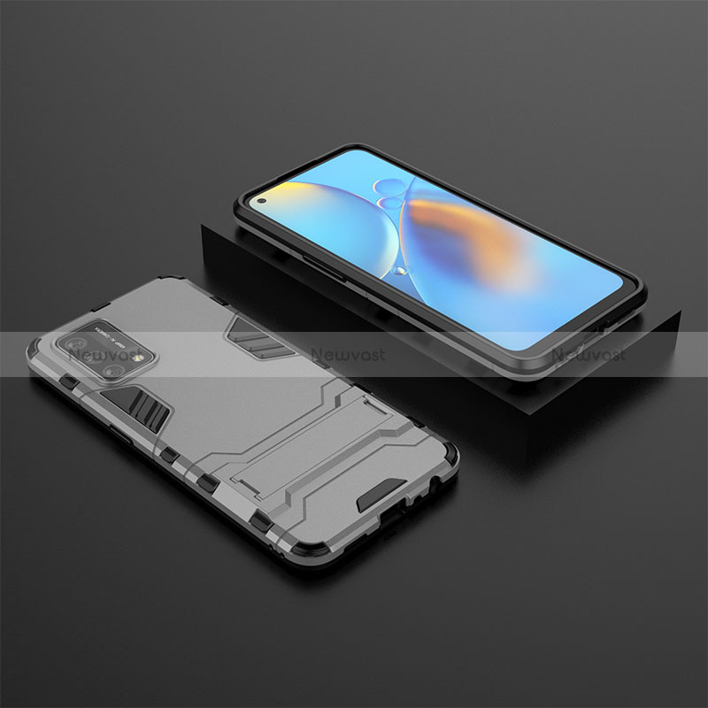 Silicone Matte Finish and Plastic Back Cover Case with Stand T02 for Oppo A95 4G