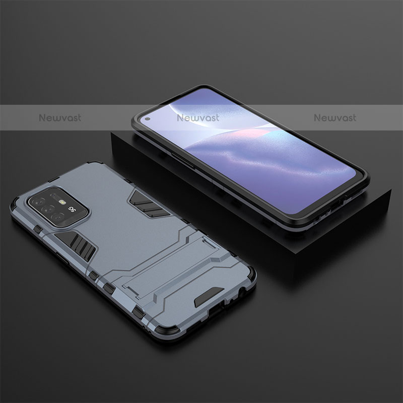 Silicone Matte Finish and Plastic Back Cover Case with Stand T02 for Oppo A95 5G