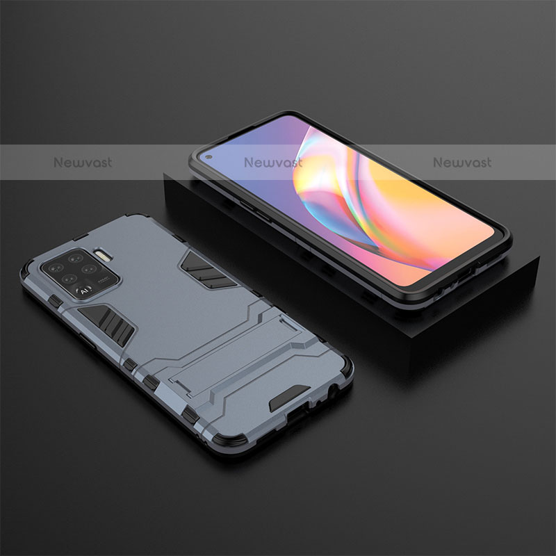 Silicone Matte Finish and Plastic Back Cover Case with Stand T02 for Oppo F19 Pro