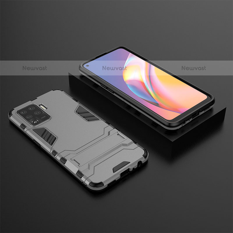 Silicone Matte Finish and Plastic Back Cover Case with Stand T02 for Oppo F19 Pro