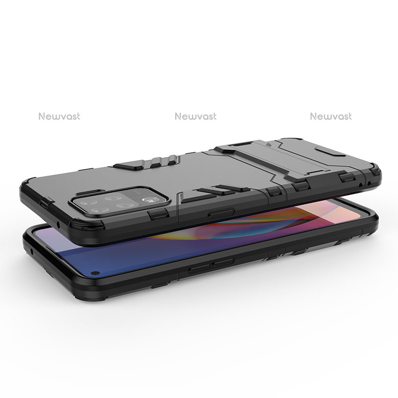 Silicone Matte Finish and Plastic Back Cover Case with Stand T02 for Oppo F19 Pro