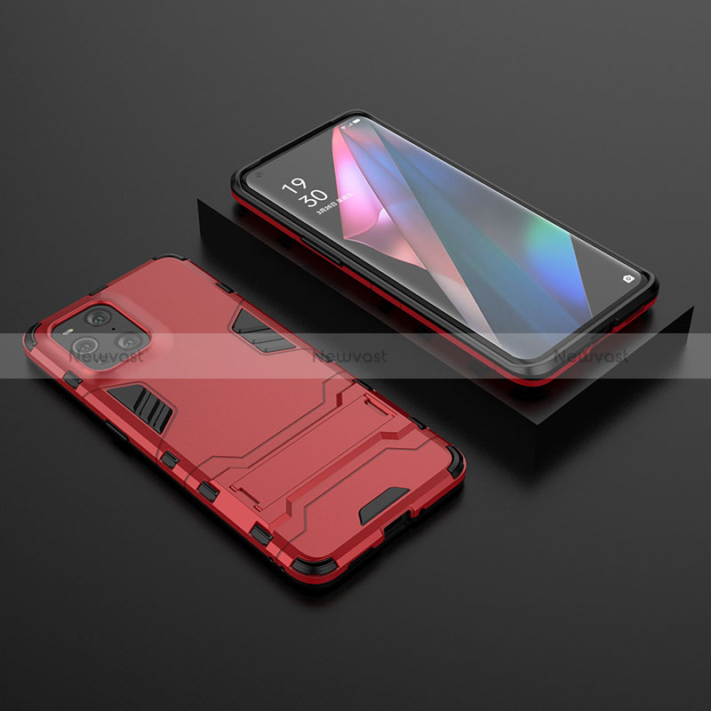 Silicone Matte Finish and Plastic Back Cover Case with Stand T02 for Oppo Find X3 5G