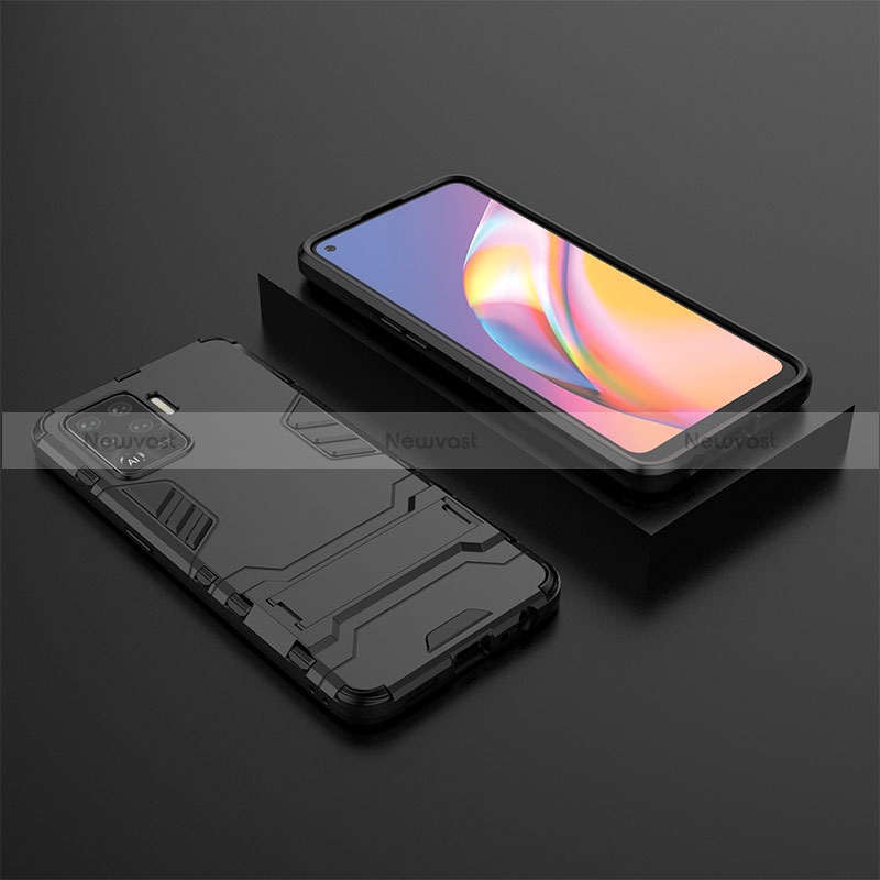 Silicone Matte Finish and Plastic Back Cover Case with Stand T02 for Oppo Reno5 F