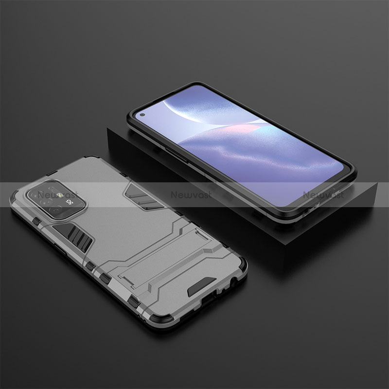 Silicone Matte Finish and Plastic Back Cover Case with Stand T02 for Oppo Reno5 Z 5G