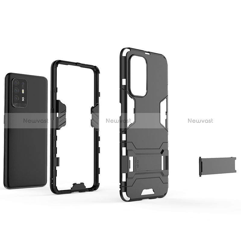 Silicone Matte Finish and Plastic Back Cover Case with Stand T02 for Oppo Reno5 Z 5G