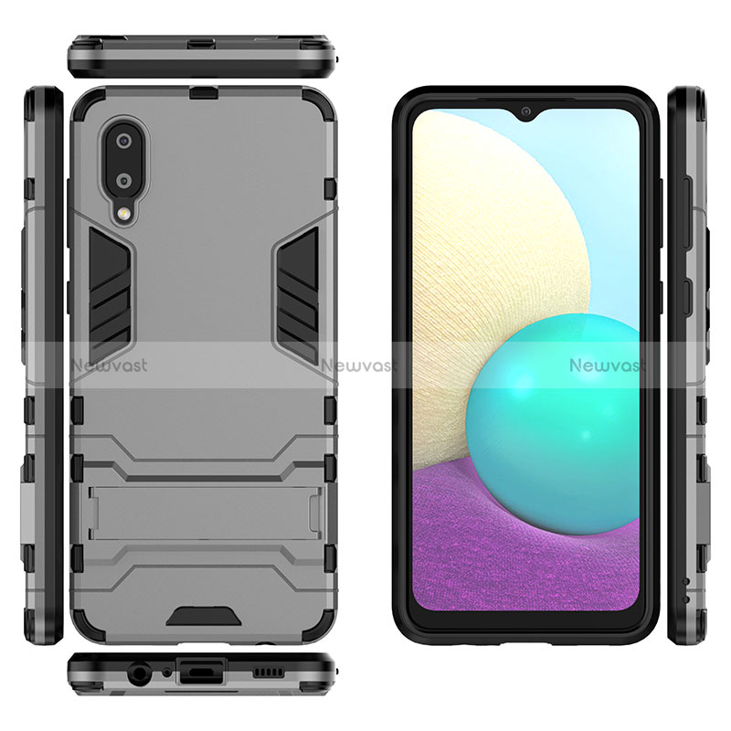 Silicone Matte Finish and Plastic Back Cover Case with Stand T02 for Samsung Galaxy A02