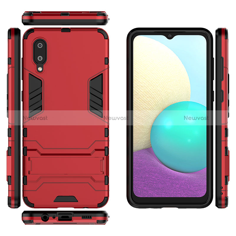 Silicone Matte Finish and Plastic Back Cover Case with Stand T02 for Samsung Galaxy A02