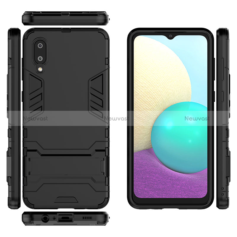 Silicone Matte Finish and Plastic Back Cover Case with Stand T02 for Samsung Galaxy A02