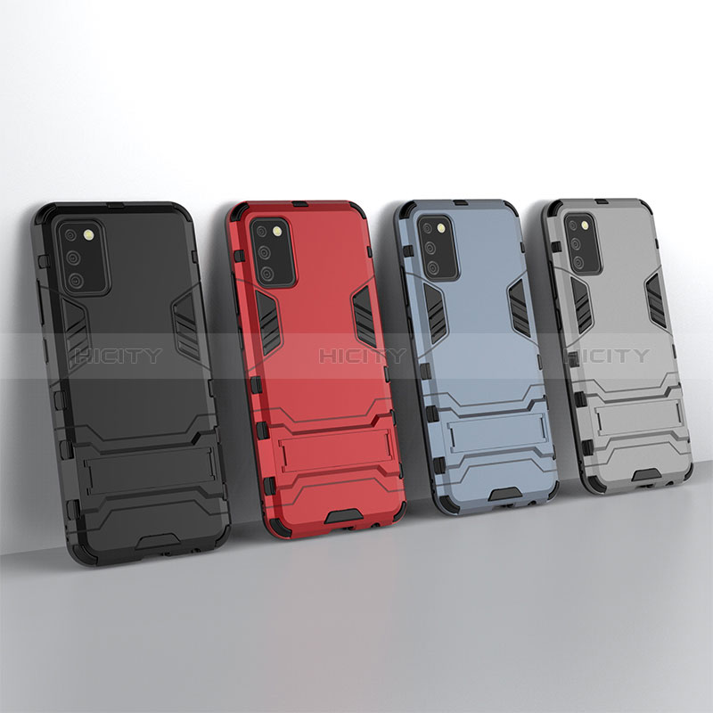 Silicone Matte Finish and Plastic Back Cover Case with Stand T02 for Samsung Galaxy A03s