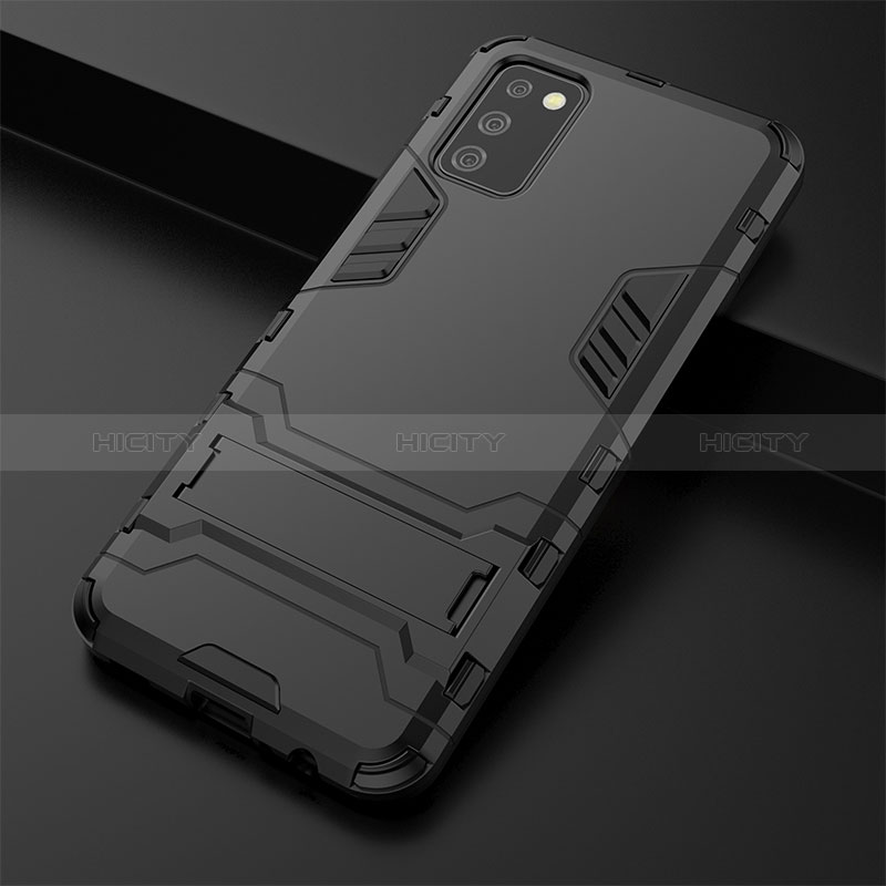 Silicone Matte Finish and Plastic Back Cover Case with Stand T02 for Samsung Galaxy A03s