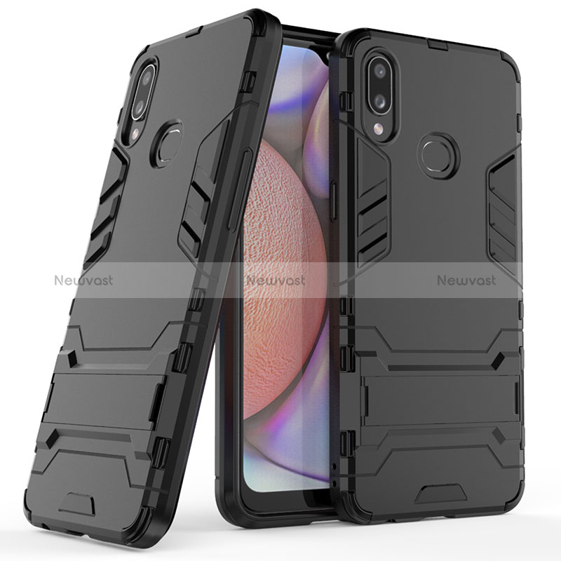 Silicone Matte Finish and Plastic Back Cover Case with Stand T02 for Samsung Galaxy A10s