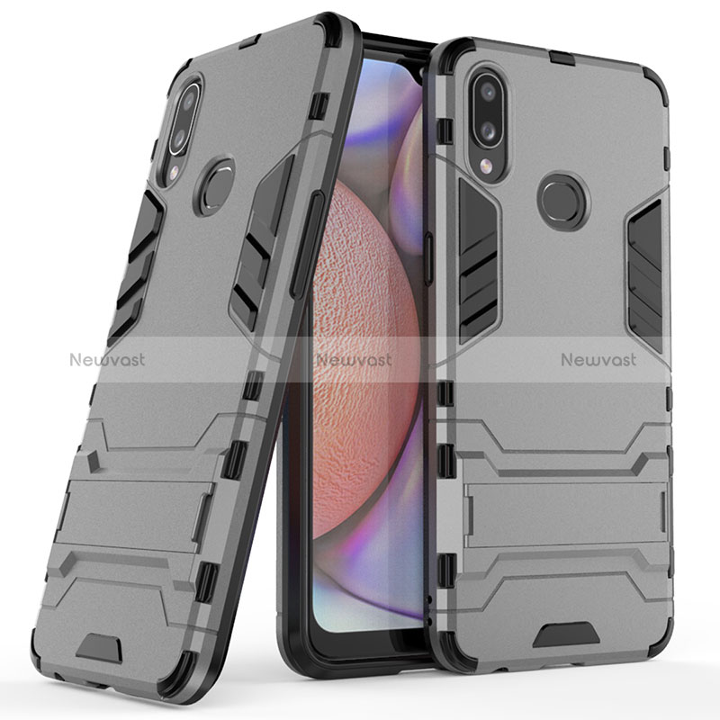 Silicone Matte Finish and Plastic Back Cover Case with Stand T02 for Samsung Galaxy A10s