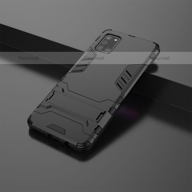 Silicone Matte Finish and Plastic Back Cover Case with Stand T02 for Samsung Galaxy A31