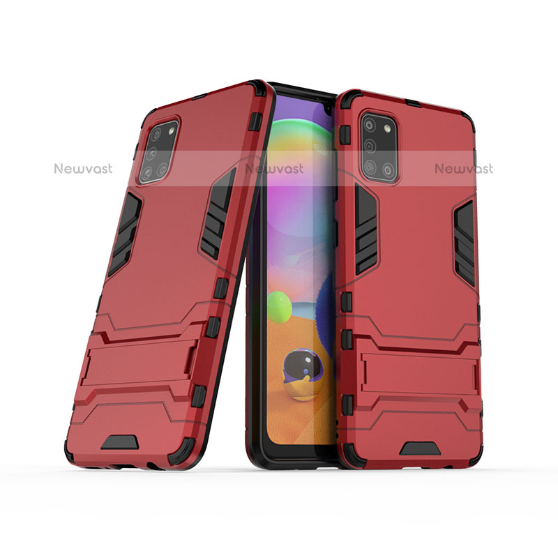 Silicone Matte Finish and Plastic Back Cover Case with Stand T02 for Samsung Galaxy A31