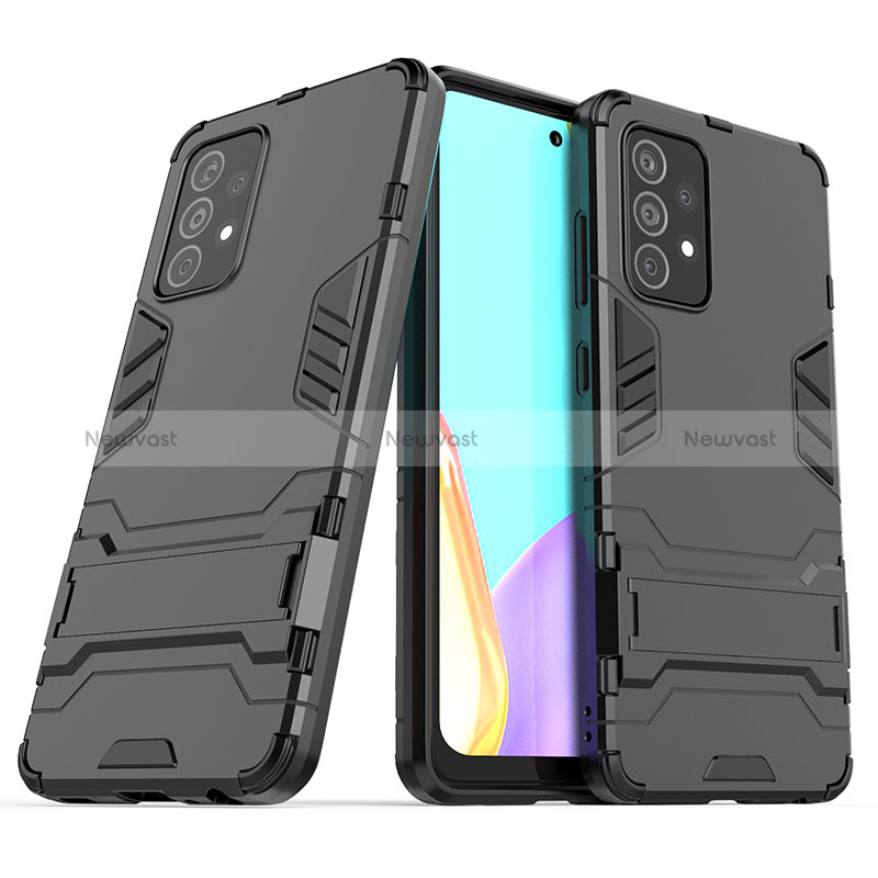 Silicone Matte Finish and Plastic Back Cover Case with Stand T02 for Samsung Galaxy A52 5G Black