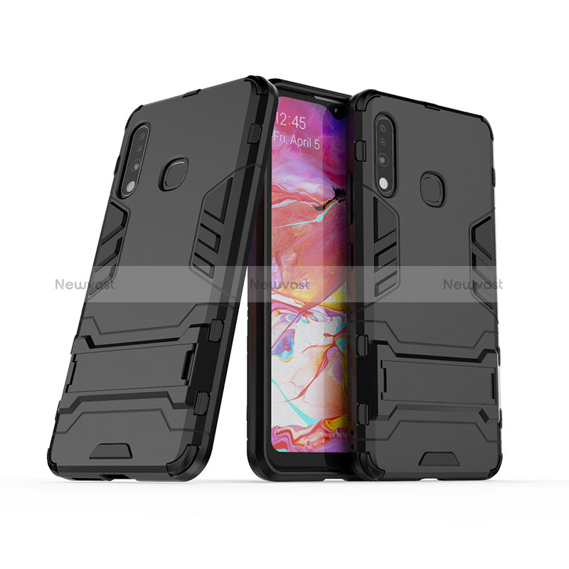 Silicone Matte Finish and Plastic Back Cover Case with Stand T02 for Samsung Galaxy A70E