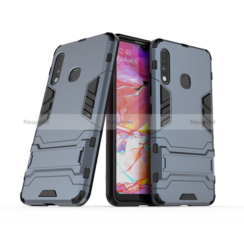 Silicone Matte Finish and Plastic Back Cover Case with Stand T02 for Samsung Galaxy A70E