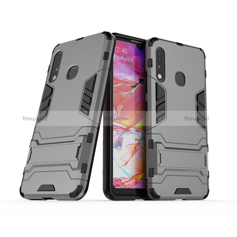 Silicone Matte Finish and Plastic Back Cover Case with Stand T02 for Samsung Galaxy A70E