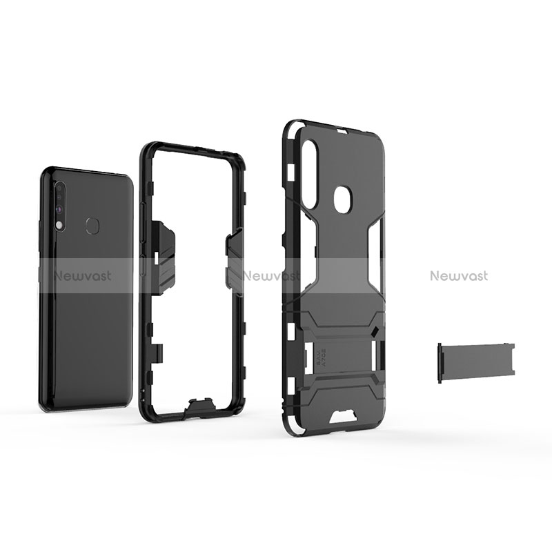 Silicone Matte Finish and Plastic Back Cover Case with Stand T02 for Samsung Galaxy A70E