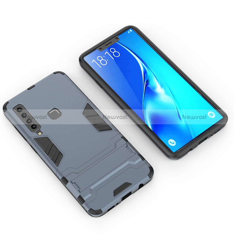 Silicone Matte Finish and Plastic Back Cover Case with Stand T02 for Samsung Galaxy A9 (2018) A920 Blue