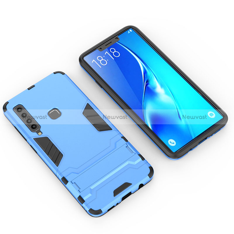 Silicone Matte Finish and Plastic Back Cover Case with Stand T02 for Samsung Galaxy A9 (2018) A920 Sky Blue