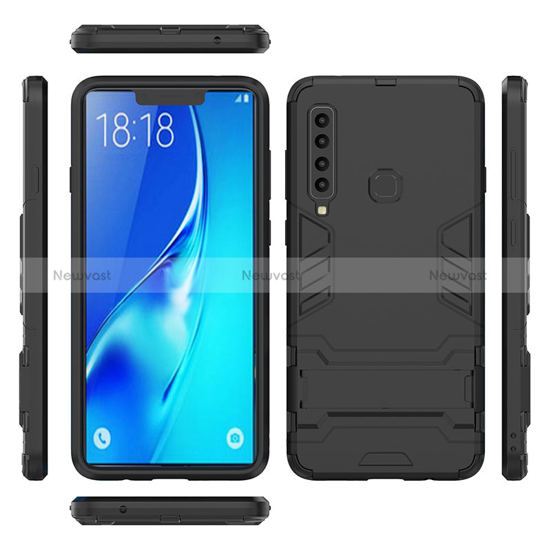 Silicone Matte Finish and Plastic Back Cover Case with Stand T02 for Samsung Galaxy A9 Star Pro