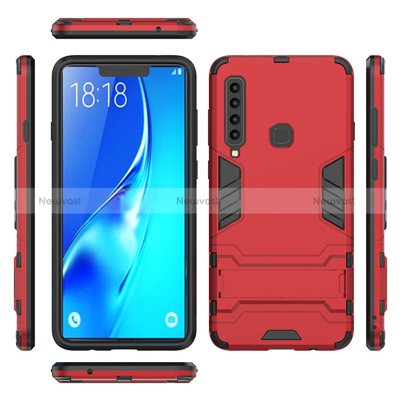 Silicone Matte Finish and Plastic Back Cover Case with Stand T02 for Samsung Galaxy A9 Star Pro