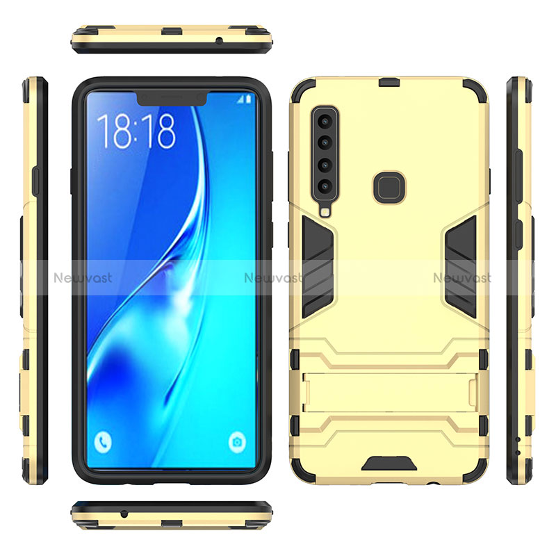 Silicone Matte Finish and Plastic Back Cover Case with Stand T02 for Samsung Galaxy A9 Star Pro