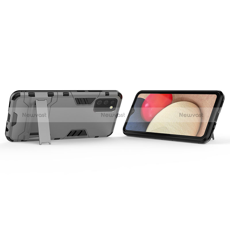 Silicone Matte Finish and Plastic Back Cover Case with Stand T02 for Samsung Galaxy M02s Gray