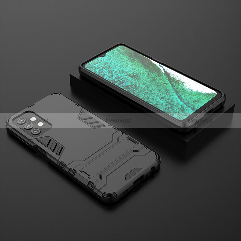 Silicone Matte Finish and Plastic Back Cover Case with Stand T03 for Samsung Galaxy A32 4G Black